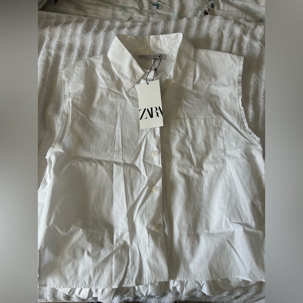 Zara White Sleeveless Button-Down Shirt